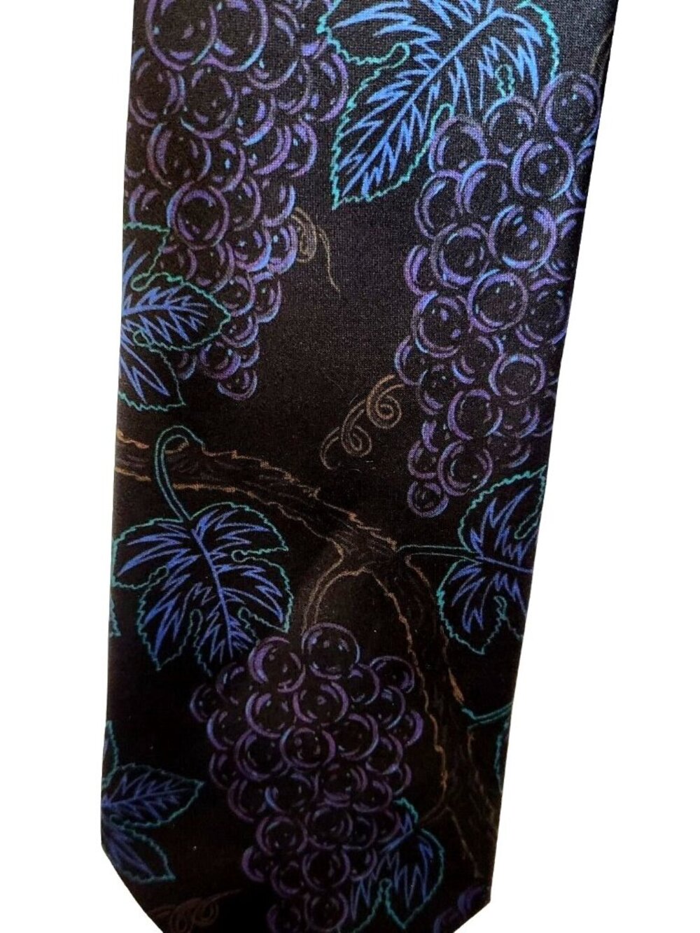 Tie Silk Brand D'em Crazy Black Multi Color Grape Clusters  56" x 4"  100% Silk